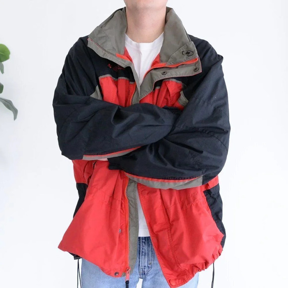 Columbia Vintage Fire Ridge Zip  Up Windbreaker Jacket ~Red and Black ~Xlarge - Picture 3 of 16